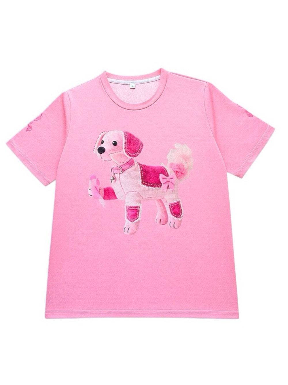 Women’s Breast Cancer Pink Dog Graphic Tee Ribbons On Sleeves Size-L NEW